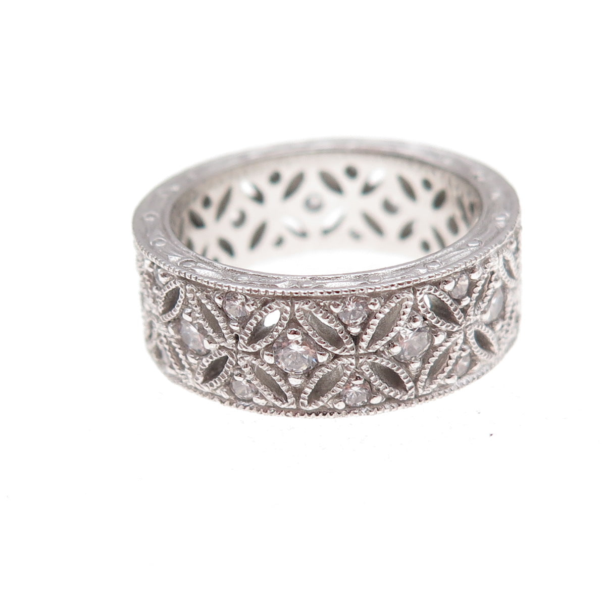 Tacori 925 Sterling Silver Round-Cut C Z Floral Band Ring Size 6.25