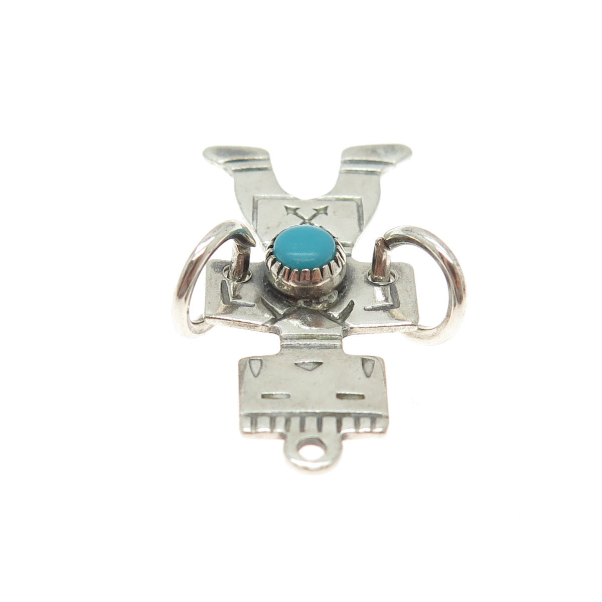 Old Pawn 925 Sterling Silver Vintage Turquoise Snake Eye Kachina Doll Pendant