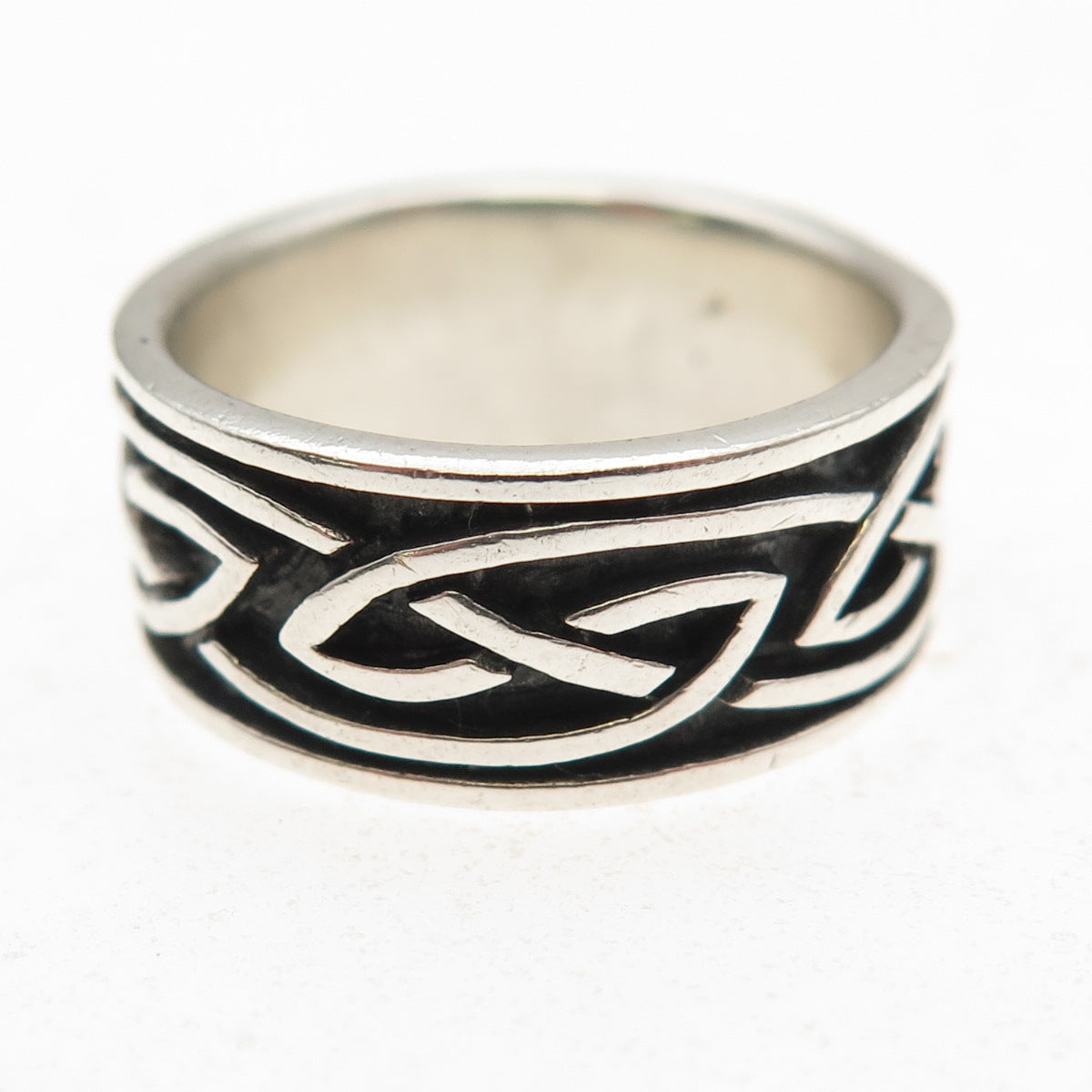 925 Sterling Silver Vintage Celtic Knot Oxidized Band Ring Size 7.5