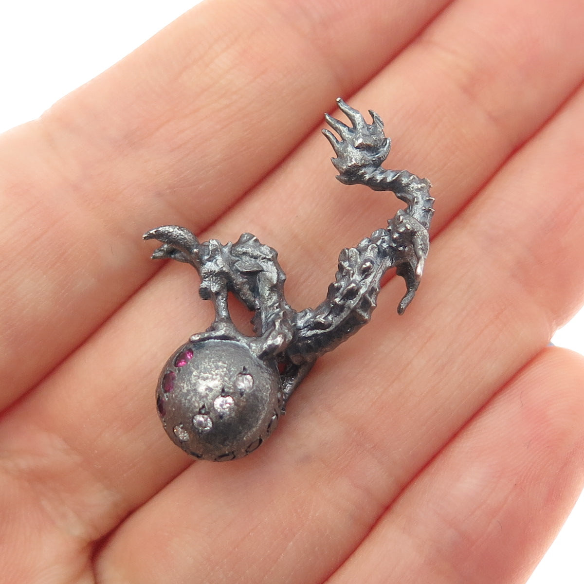 925 Sterling Black Rhodium Diamond Sapphire Chrome Diopside Dragon Miniature