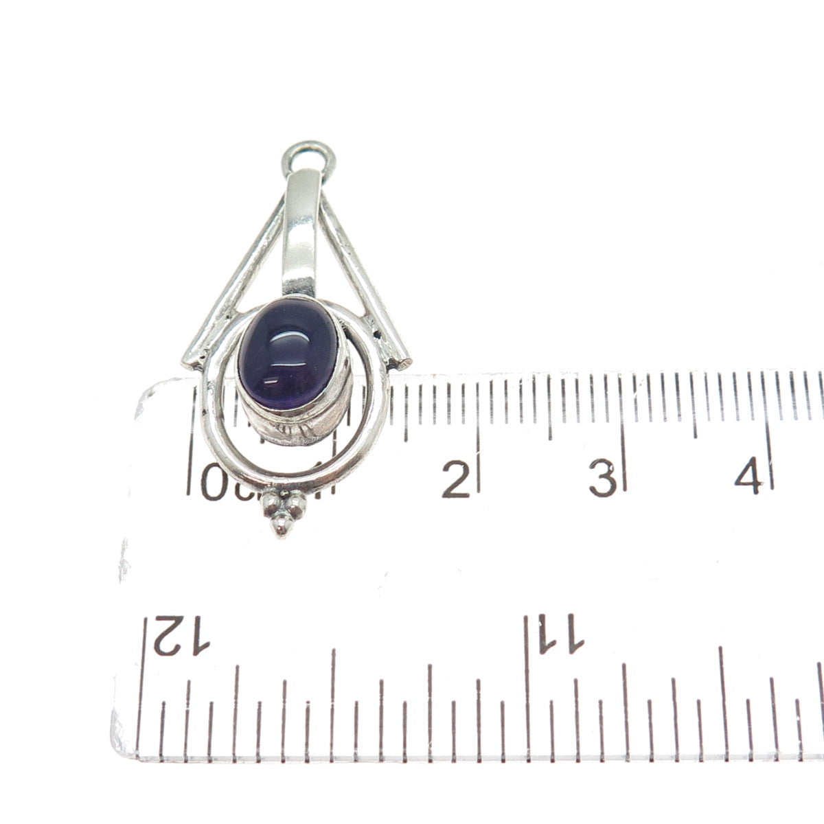 925 Sterling Silver Vintage Real Amethyst Modernist Oxidized Charm Pendant