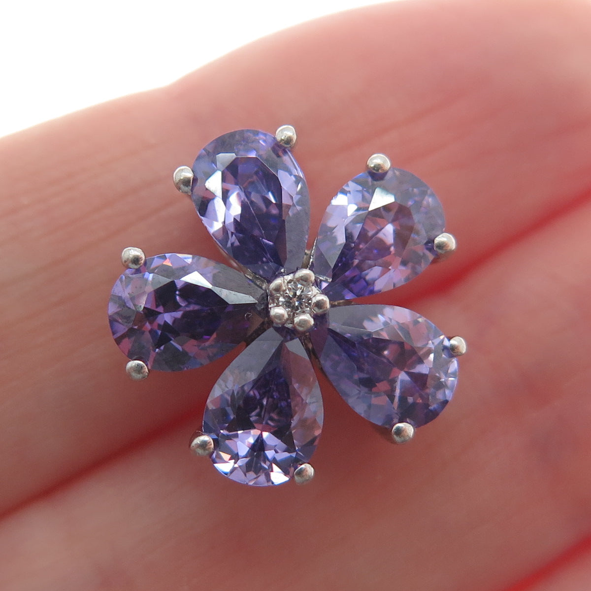 SAMUEL AARON 925 Sterling Silver White & Lavender C Z Flower Slide Pendant