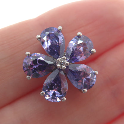 SAMUEL AARON 925 Sterling Silver White & Lavender C Z Flower Slide Pendant