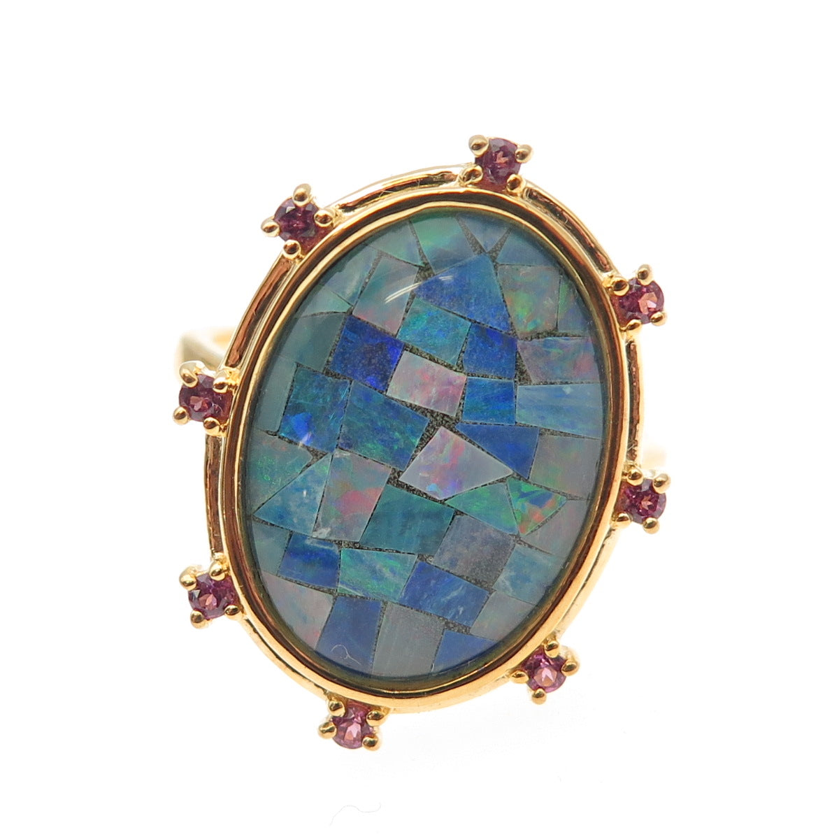 DASAN 925 Sterling Silver Gold Plated Real Opal Inlay & Amethyst Ring Size 9
