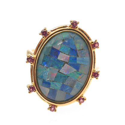 DASAN 925 Sterling Silver Gold Plated Real Opal Inlay & Amethyst Ring Size 9