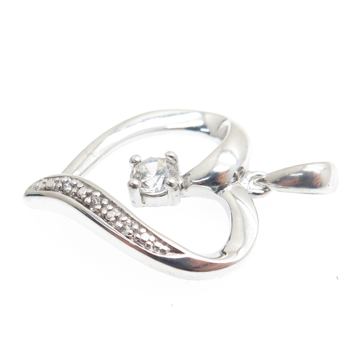 SAI 925 Sterling Silver Round-Cut C Z Heart Minimalist Charm Pendant
