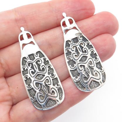 925 Sterling Silver Vintage Modernist Oxidized Drop Earrings