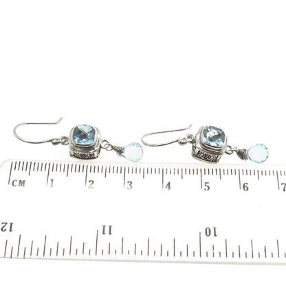 925 Sterling Silver Vintage Real Blue Topaz Dangling Earrings