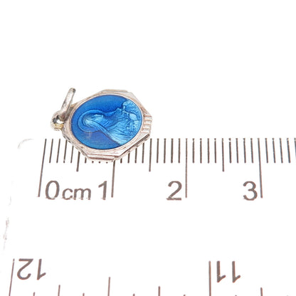 925 Sterling Silver Antique Art Deco France Enamel Saint Theresa Charm Pendant