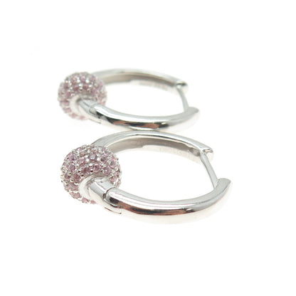 925 Sterling Silver Pink C Z Huggie Earrings