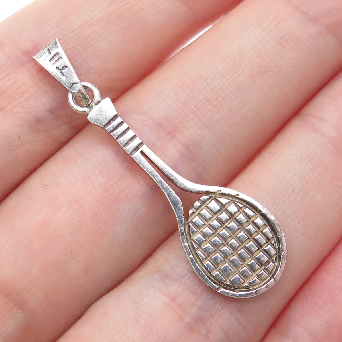925 Sterling Silver Vintage Tennis Racket Oxidized Charm Pendant