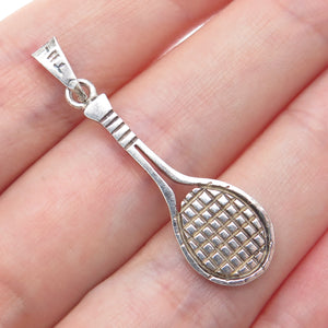 925 Sterling Silver Vintage Tennis Racket Oxidized Charm Pendant