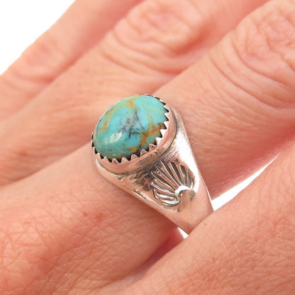 Old Pawn 925 Sterling Silver Vintage Southwestern Turquoise Ring Size 10.5
