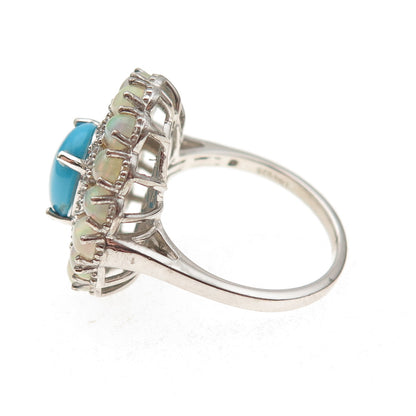 D'Joy 925 Sterling Silver Real Turquoise Opal & White Topaz Ring Size 8