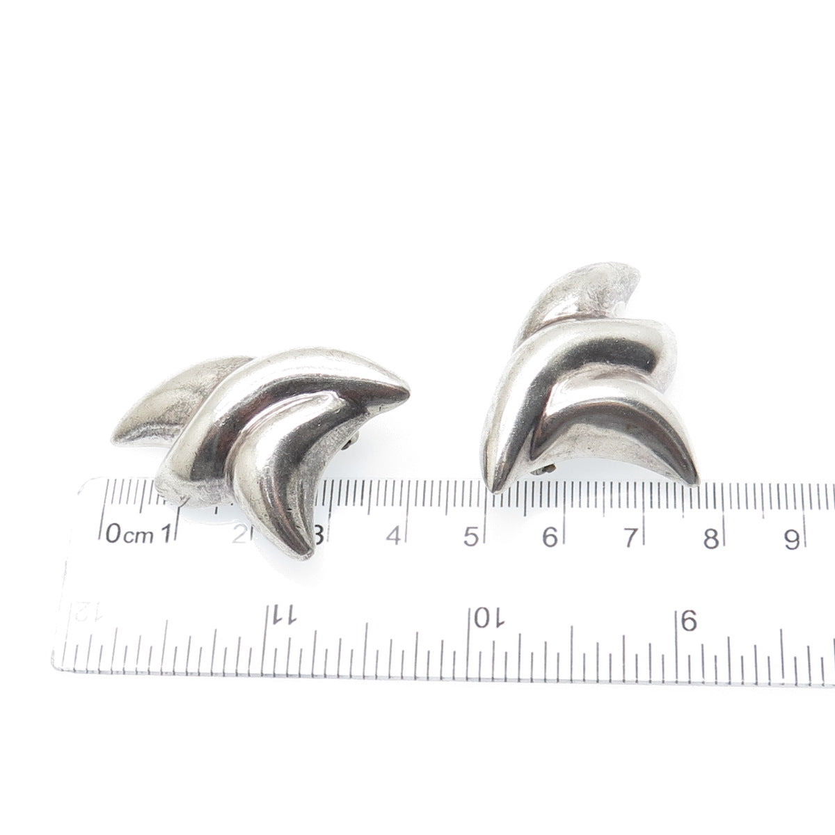 FRANCISCO RIVERA 925 Sterling Silver Vintage Mexico Modernist Clip On Earrings