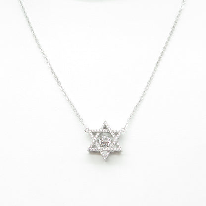 925 Sterling Silver Round-Cut C Z Star of David Cable Chain Necklace 16-18"