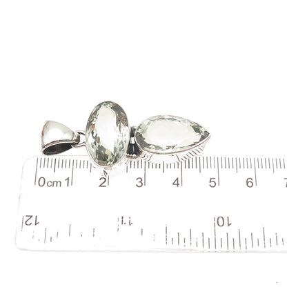 925 Sterling Silver Vintage Real Green Amethyst Modernist Pendant