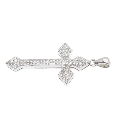 925 Sterling Silver Round-Cut C Z Sparkle Cross Religious Charm Pendant