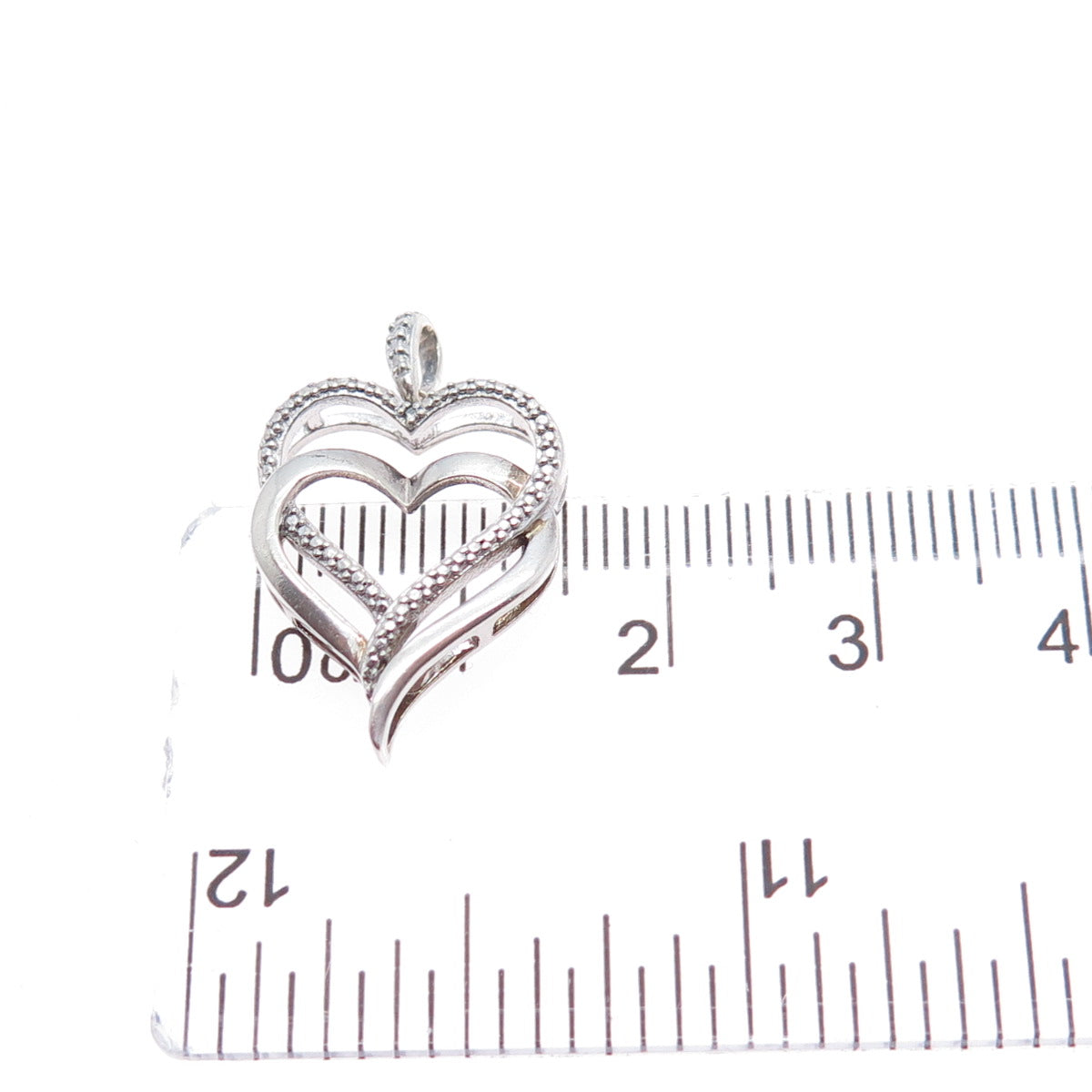 SAI 925 Sterling Silver Real Diamond Accent Double Heart Mini Charm Pendant