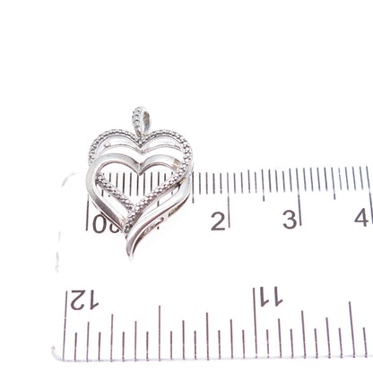 SAI 925 Sterling Silver Real Diamond Accent Double Heart Mini Charm Pendant