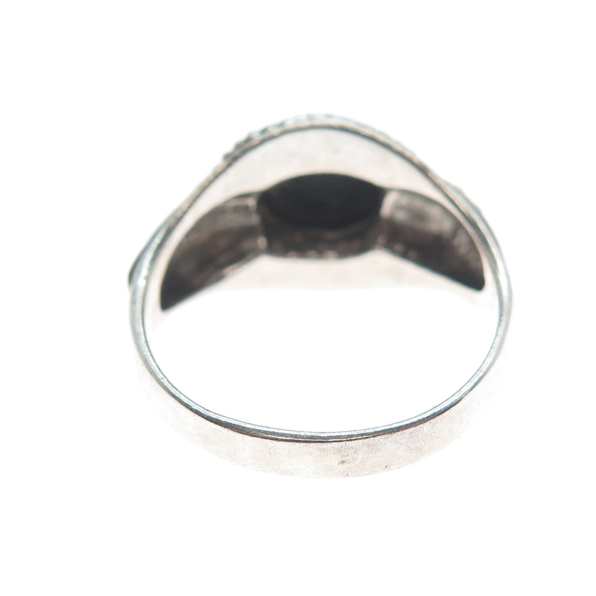 925 Sterling Silver Vintage Real Black Onyx Gemstone Leaf Ring Size 8.25