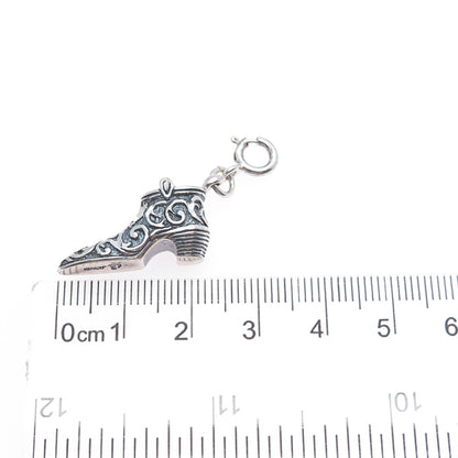 CAROLYN POLLACK 925 Sterling Silver Vintage Floral Shoe Spring Ring Lock Pendant