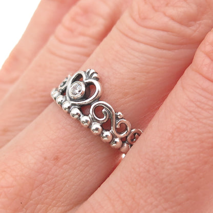 Pandora 925 Sterling Silver Round-Cut C Z Princess Tiara Ring Size 6