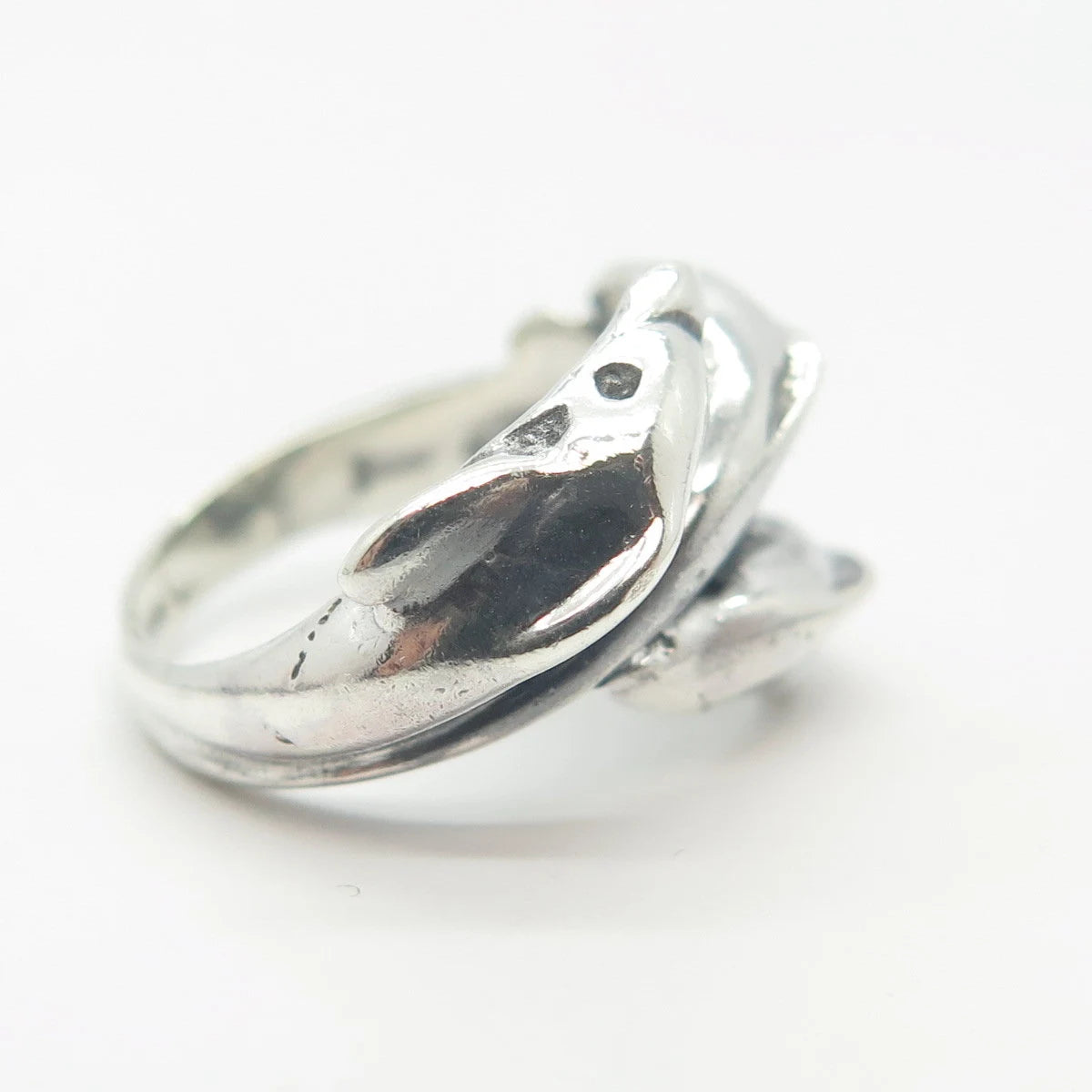 925 Sterling Silver Vintage Friendly Dolphin Ring Size 4.25