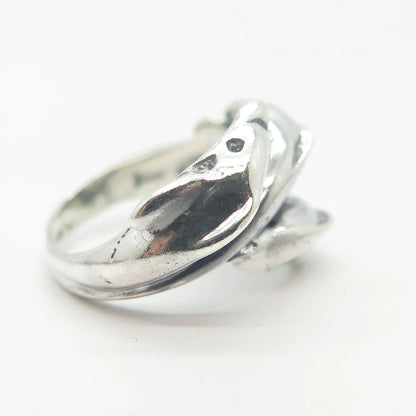 925 Sterling Silver Vintage Friendly Dolphin Ring Size 4.25
