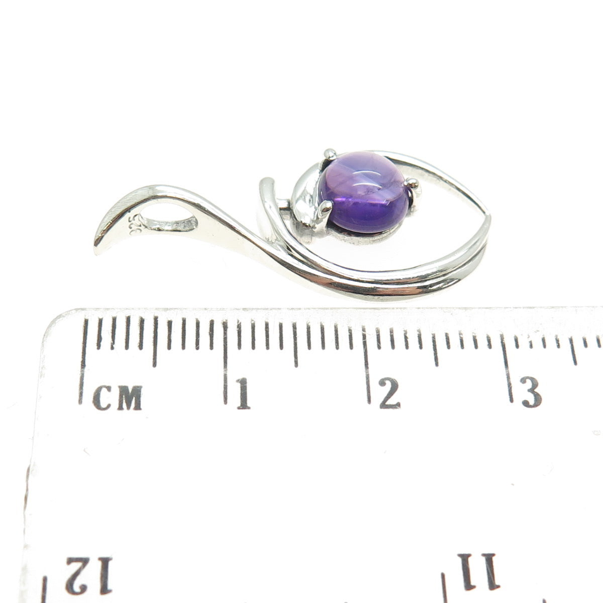 925 Sterling Silver Real Amethyst Gemstone Modernist Slide Pendant