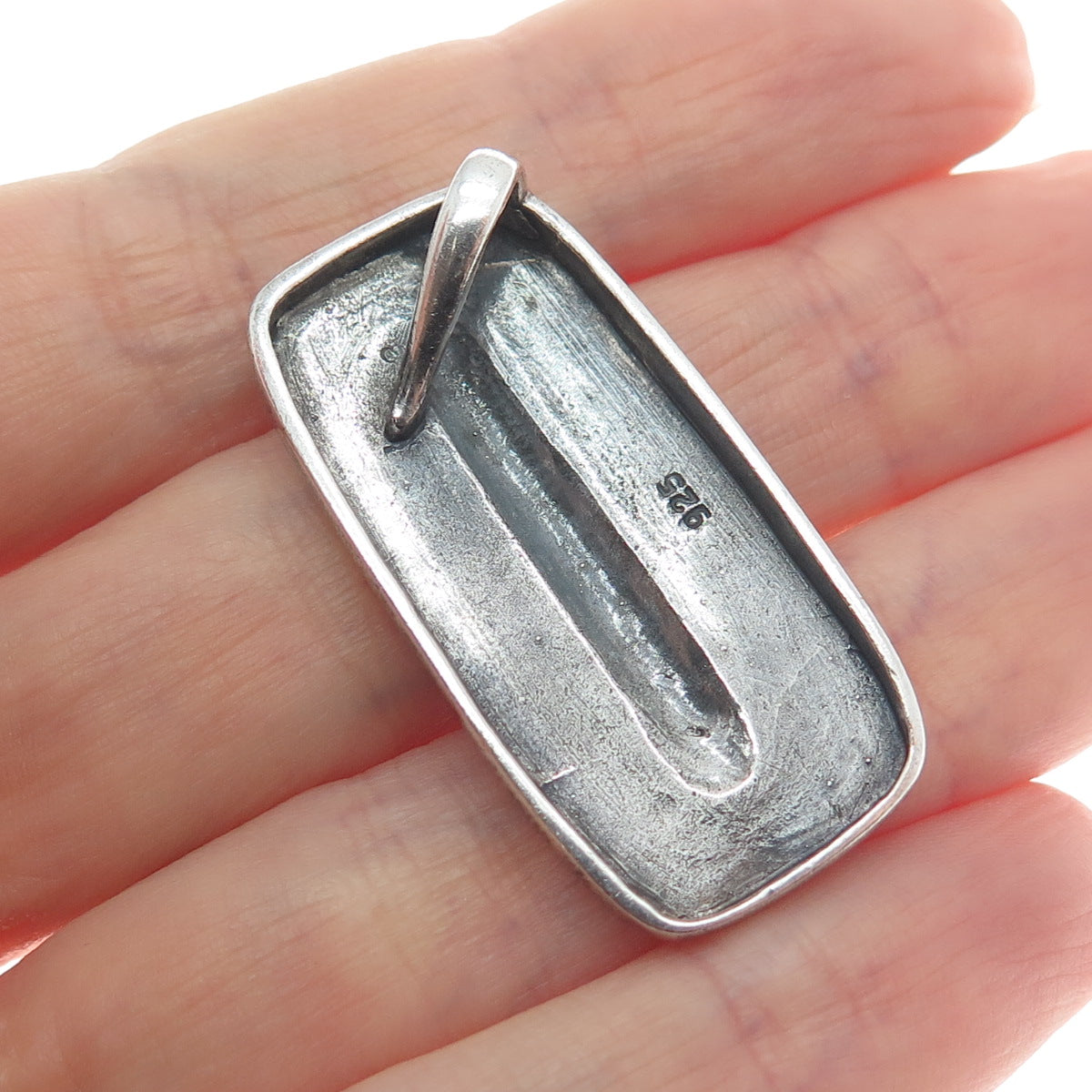 925 Sterling Silver Vintage Modernist Oxidized Charm Pendant