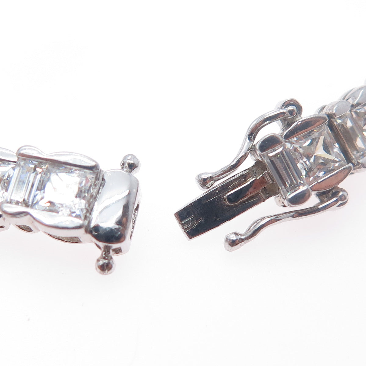 MEDA 925 Sterling Silver Princess & Baguette-Cut C Z Tennis Link Bracelet 7.5"