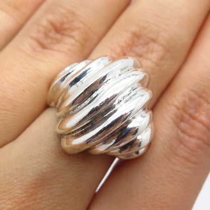 925 Sterling Silver Vintage Ribbed Ring Size 6.5