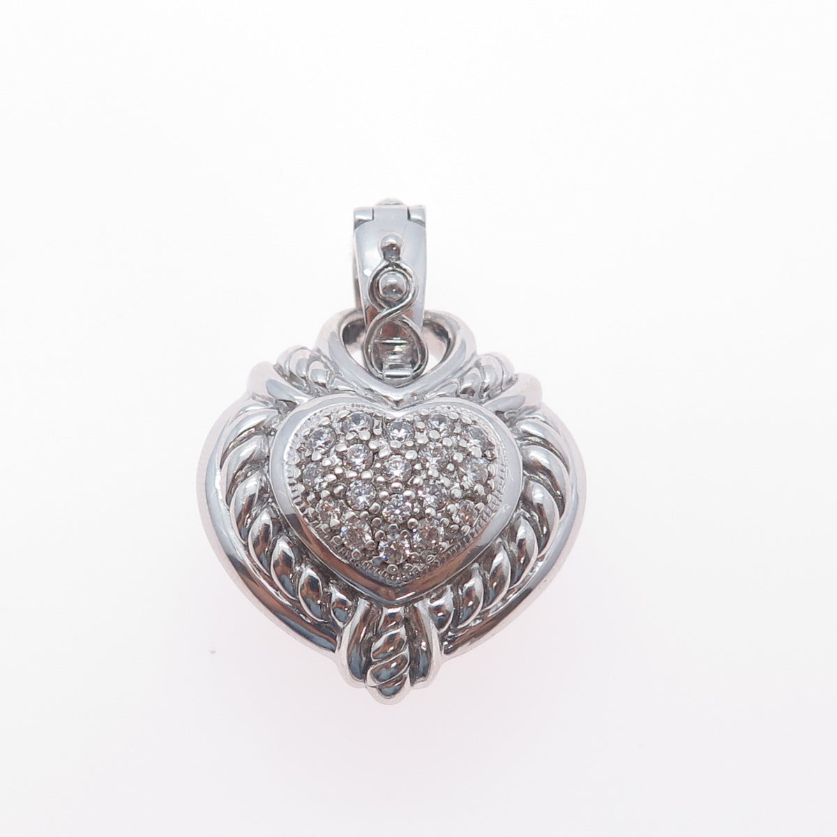 JUDITH RIPKA 925 Sterling Silver C Z Dual Sided Heart Charm Pendant