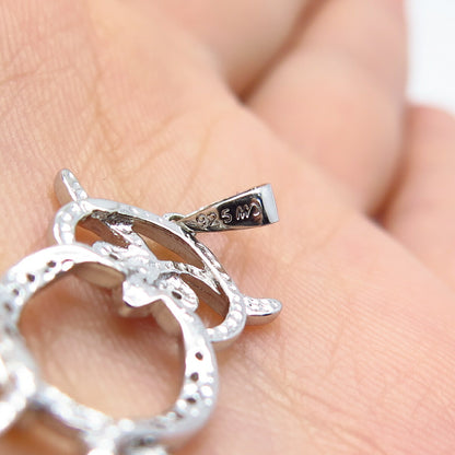 925 Sterling Silver Real White Diamond Wise Owl Charm Pendant