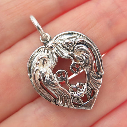 TRU BELIEVERS 925 Sterling Vintage Reflection of Christ Heart w/ Angels Pendant