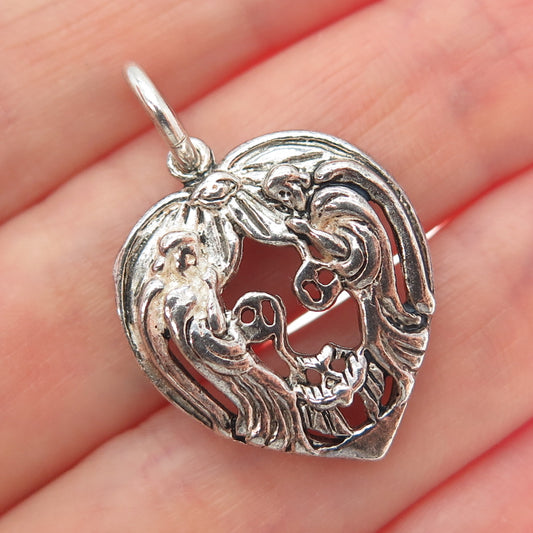 TRU BELIEVERS 925 Sterling Vintage Reflection of Christ Heart w/ Angels Pendant