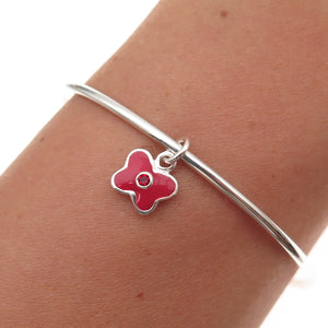 925 Sterling Silver Red Enamel & C Z Butterfly Charm Adjustable Bracelet 5.75"