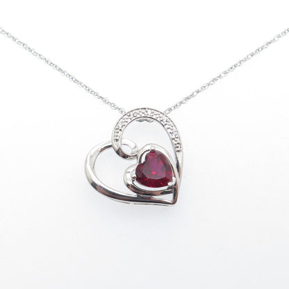 925 Sterling Silver Lab-Created Ruby & C Z Heart Singapore Chain Necklace 18"