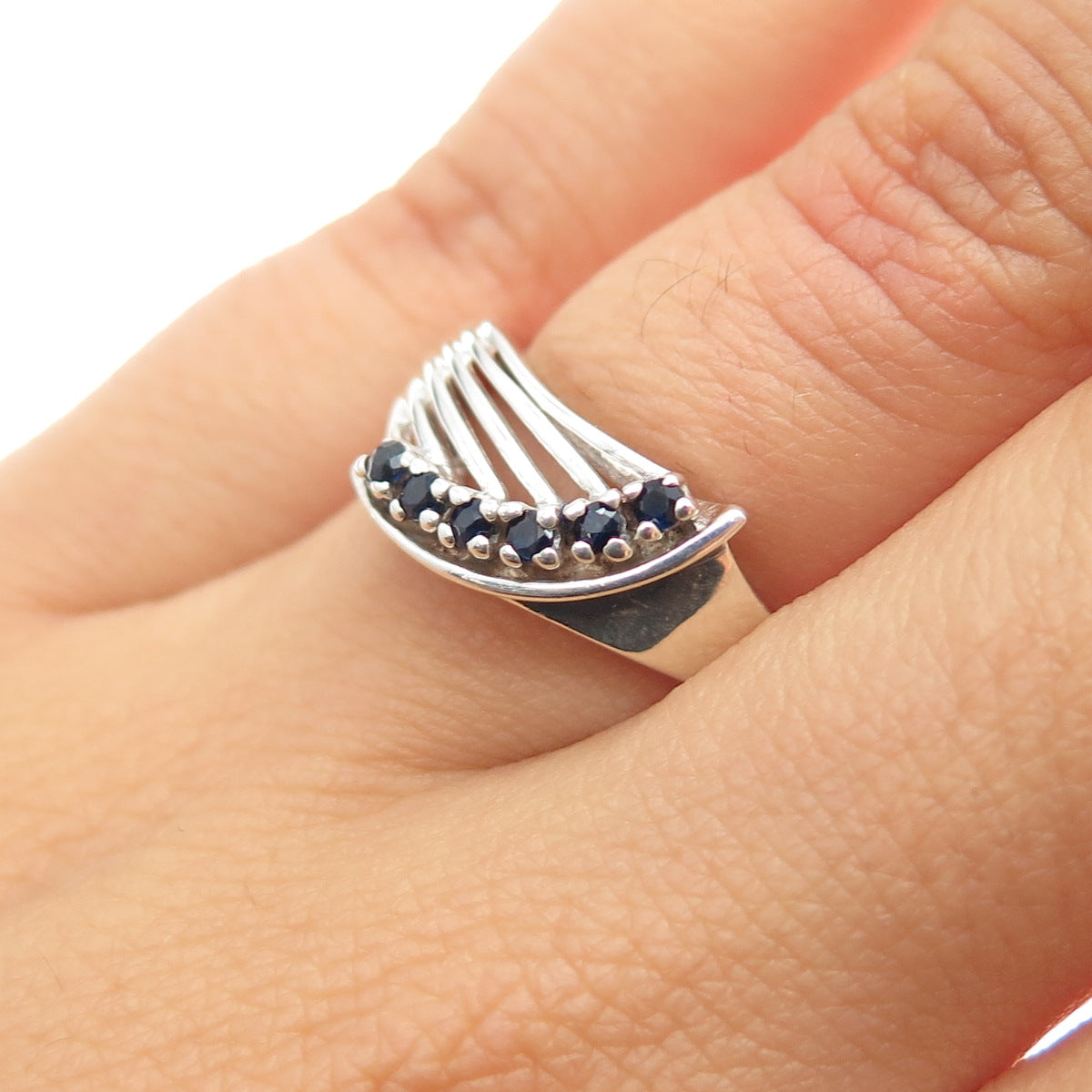 JED JOSEPH DEMARCO 925 Sterling Silver Vintage Real Sapphire Ring Size 6.25