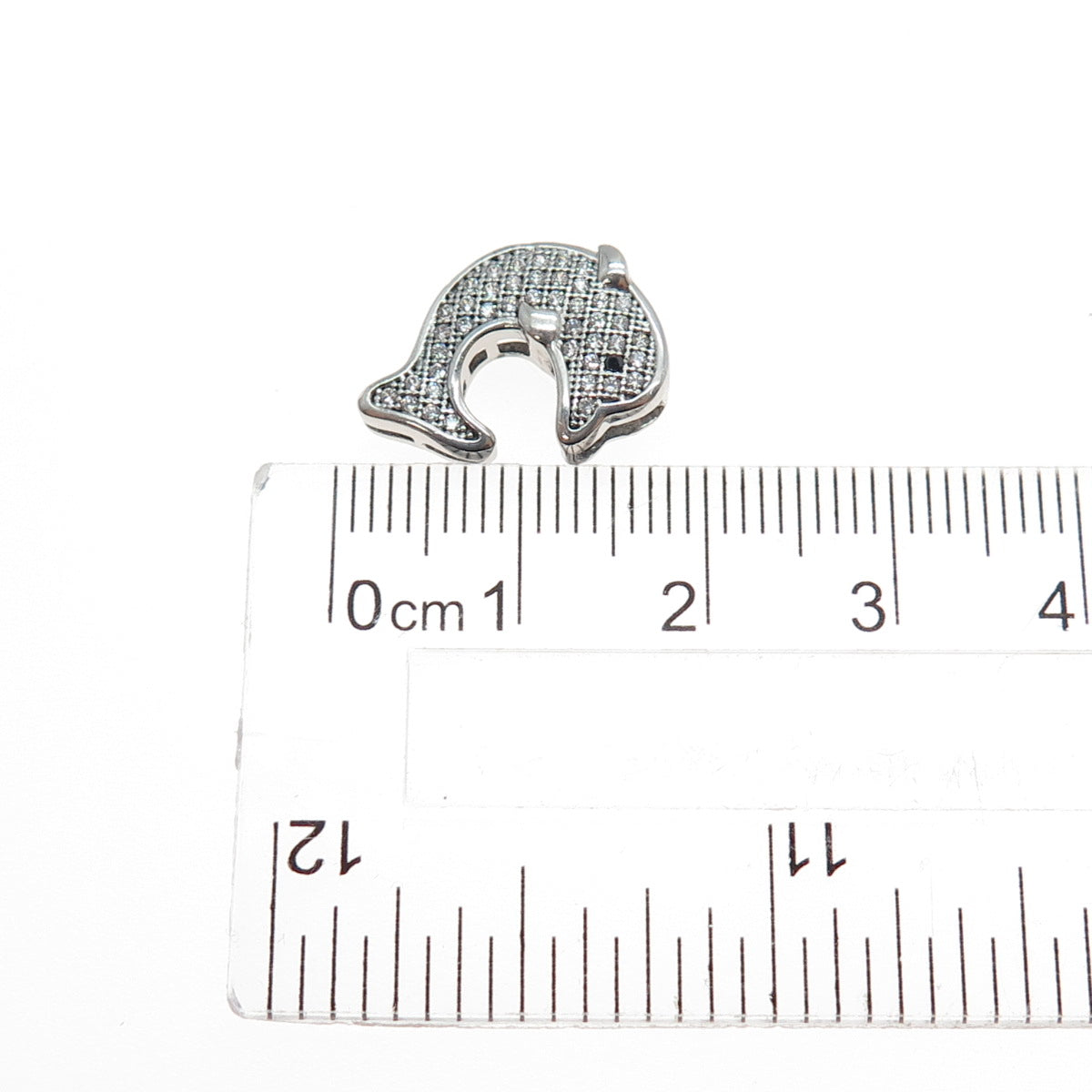 925 Sterling Silver Round-Cut Black & White C Z Dolphin Mini Slide Charm Pendant