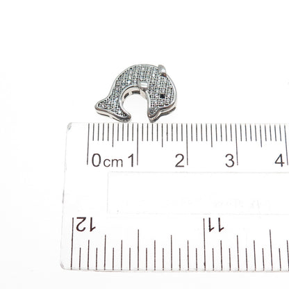 925 Sterling Silver Round-Cut Black & White C Z Dolphin Mini Slide Charm Pendant