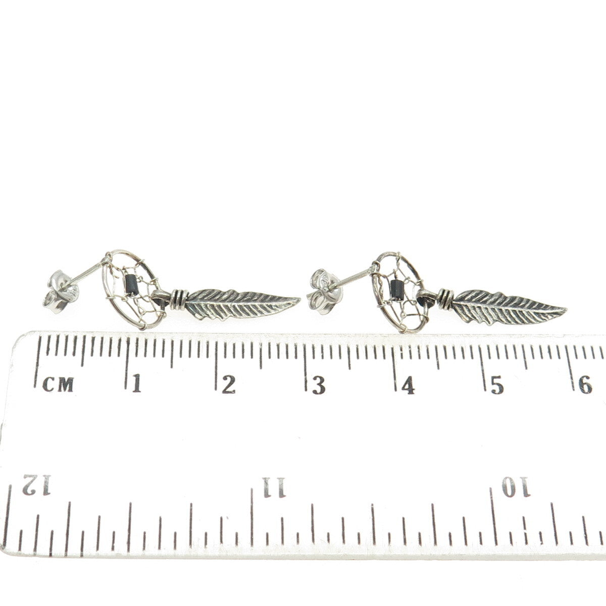 925 Sterling Silver Vintage Southwestern Real Black Onyx Dreamcatcher Earrings
