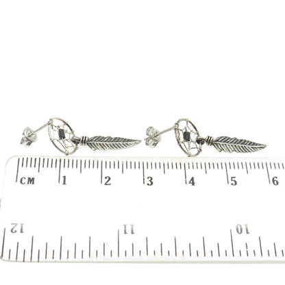 925 Sterling Silver Vintage Southwestern Real Black Onyx Dreamcatcher Earrings