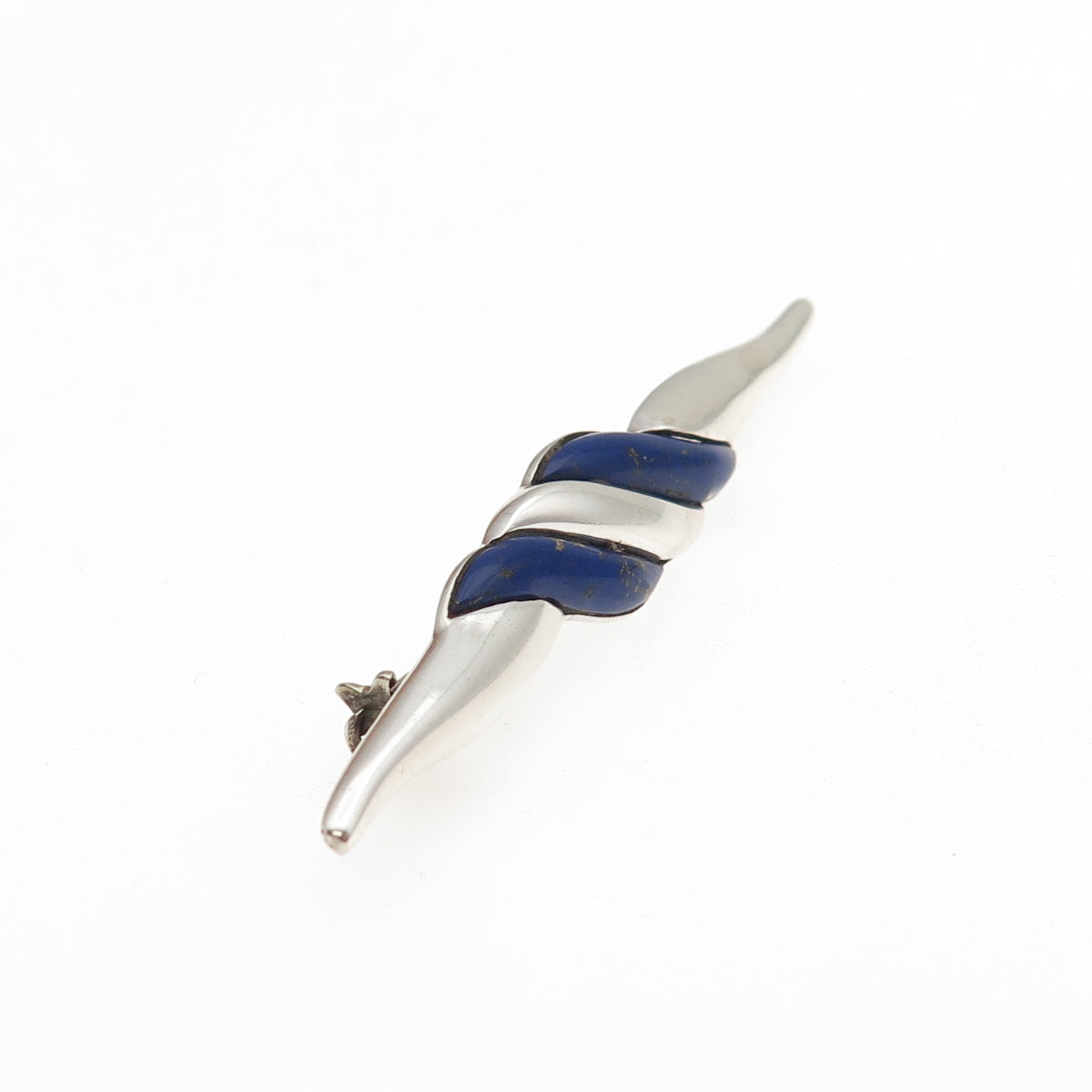 925 Sterling Silver Vintage Real Lapis Modernist Twisted Pin Brooch