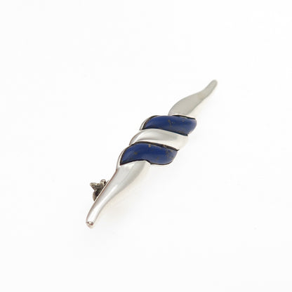 925 Sterling Silver Vintage Real Lapis Modernist Twisted Pin Brooch