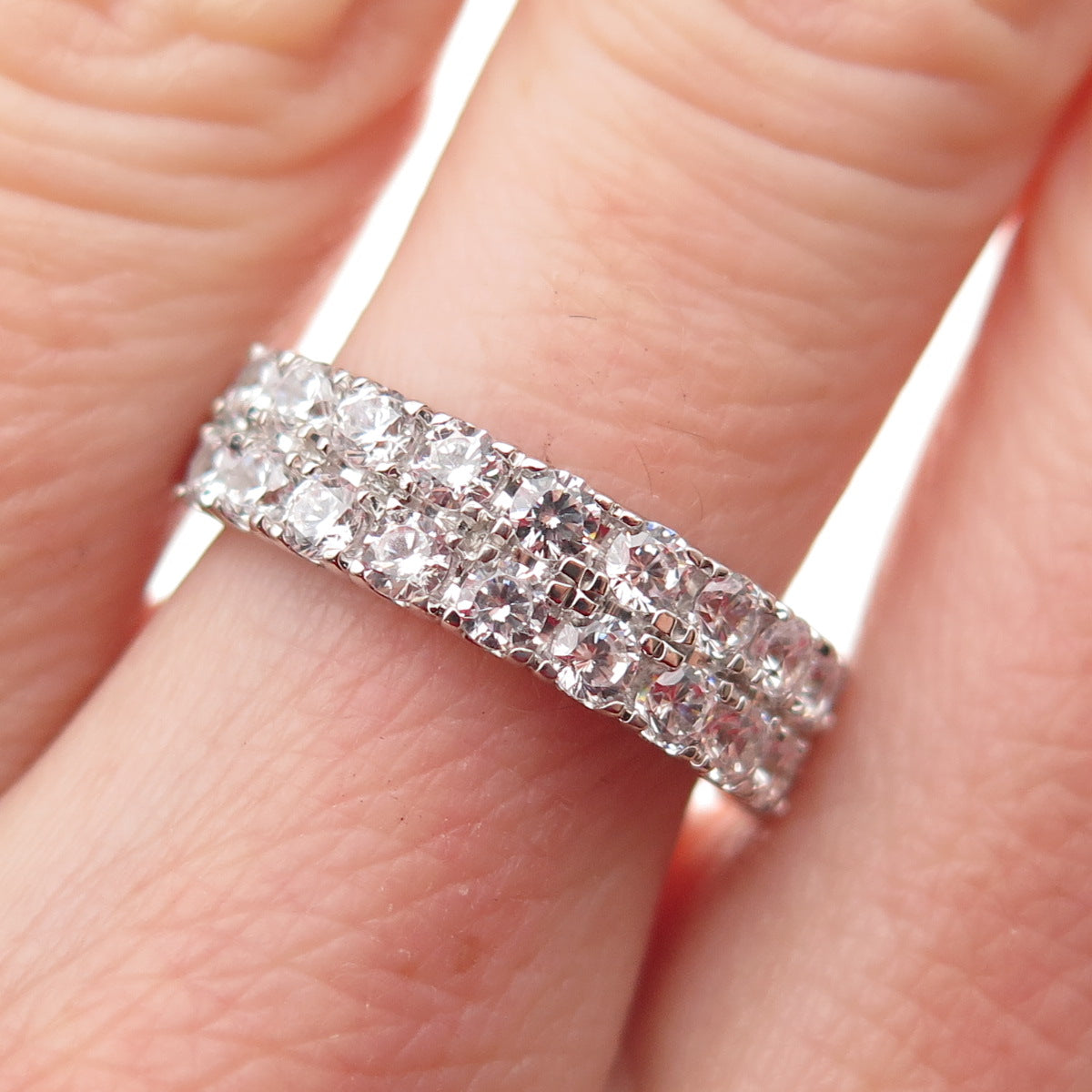 925 Sterling Silver Round-Cut C Z Half Eternity Ring Size 7