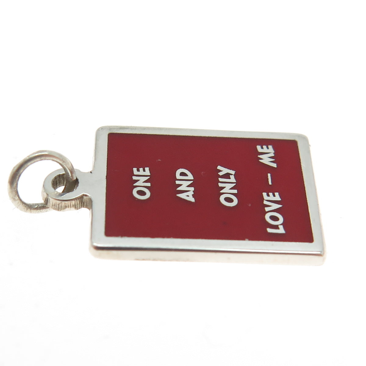 925 Sterling Silver Red Enamel "One & Only Love - Me" Minimalist Charm Pendant