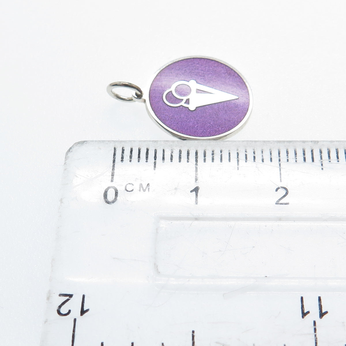 925 Sterling Silver Purple Enamel Ice Cream Round Tag Minimalist Charm Pendant