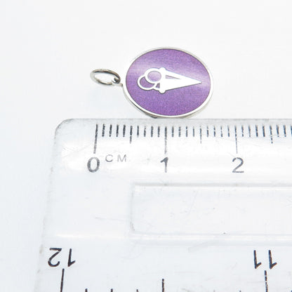 925 Sterling Silver Purple Enamel Ice Cream Round Tag Minimalist Charm Pendant